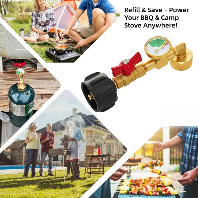 UJW Propane Refill Adapter with Valve and Gauge,Fill 1 lb Bottles from 20 lb Tank,Fits QCC1 / Type1 Propane Tank and 1 lb Throwaway Disposable Cylinder Propane Bottle Connector - Image 2